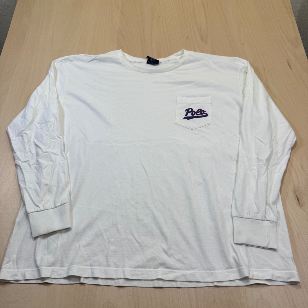 Polo‎ Sport Ralph Lauren Mens XL Long Sleeve Pocket T Shirt White Blue Logo